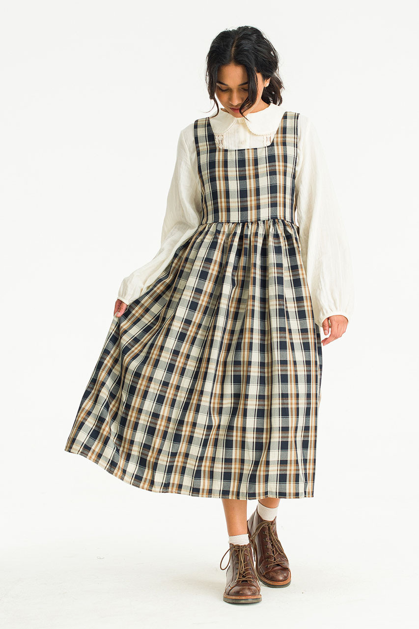 Isla Check Pinafore Dress, Beige