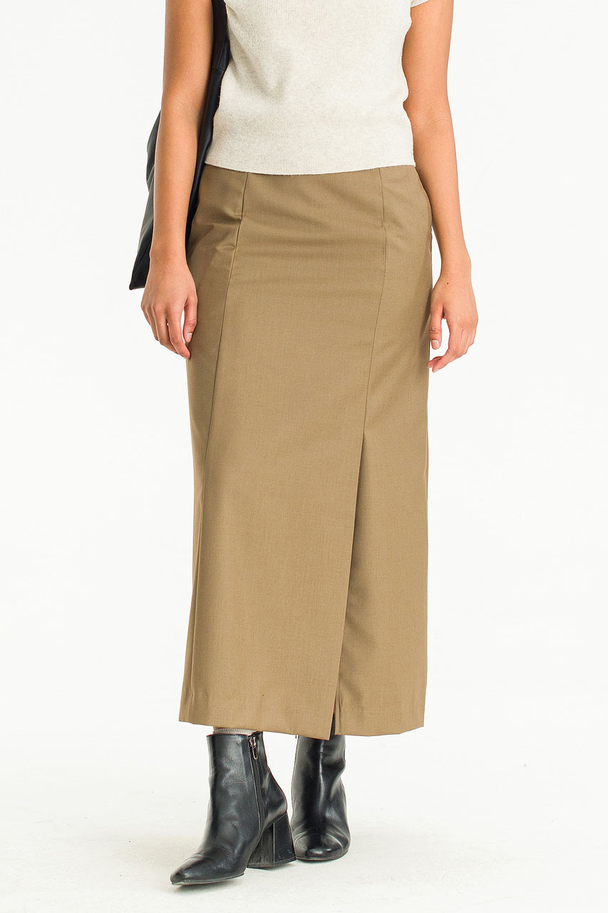 Tama Cotton Slit Skirt, Cream