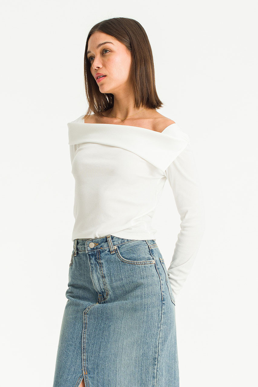 Leah Lip Neck Tee, White