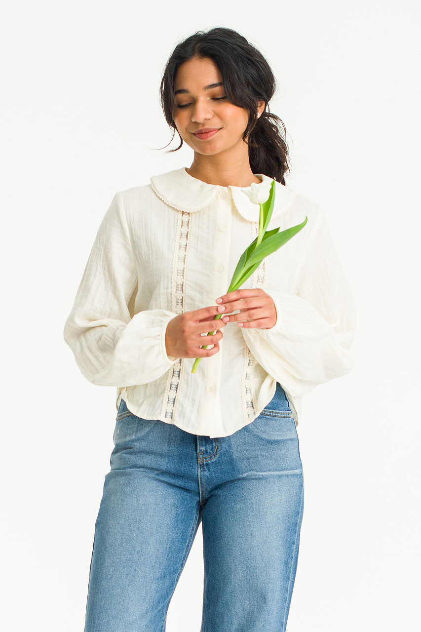 Peony Pete Collar Blouse, Ivory