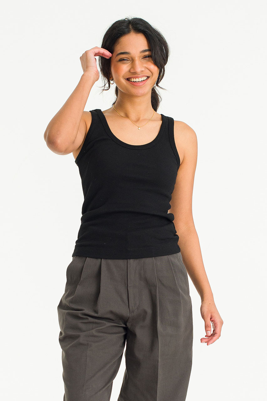 Liliana Ribbed Tank Top, Black