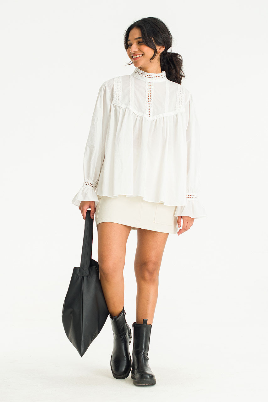 Paula Lace Neck Blouse, Ivory