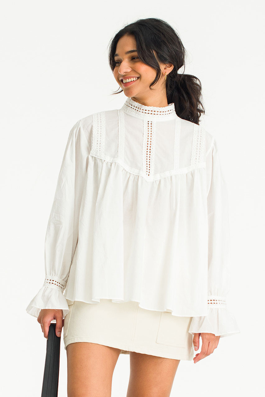 Paula Lace Neck Blouse, Ivory