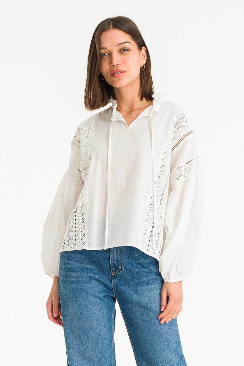Camila Tie Lace Blouse, Ivory