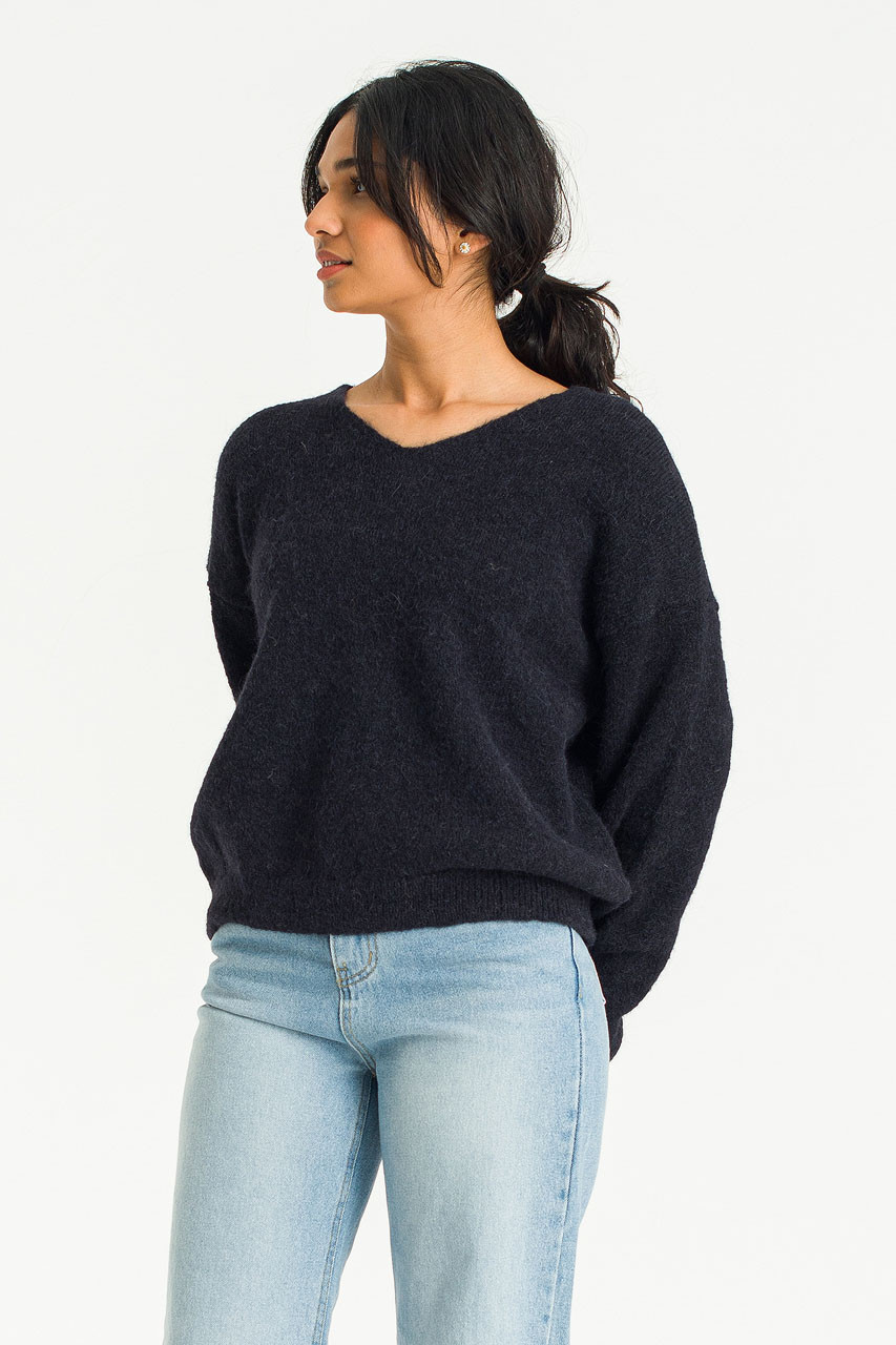 Ava V Neck Jumper, Navy