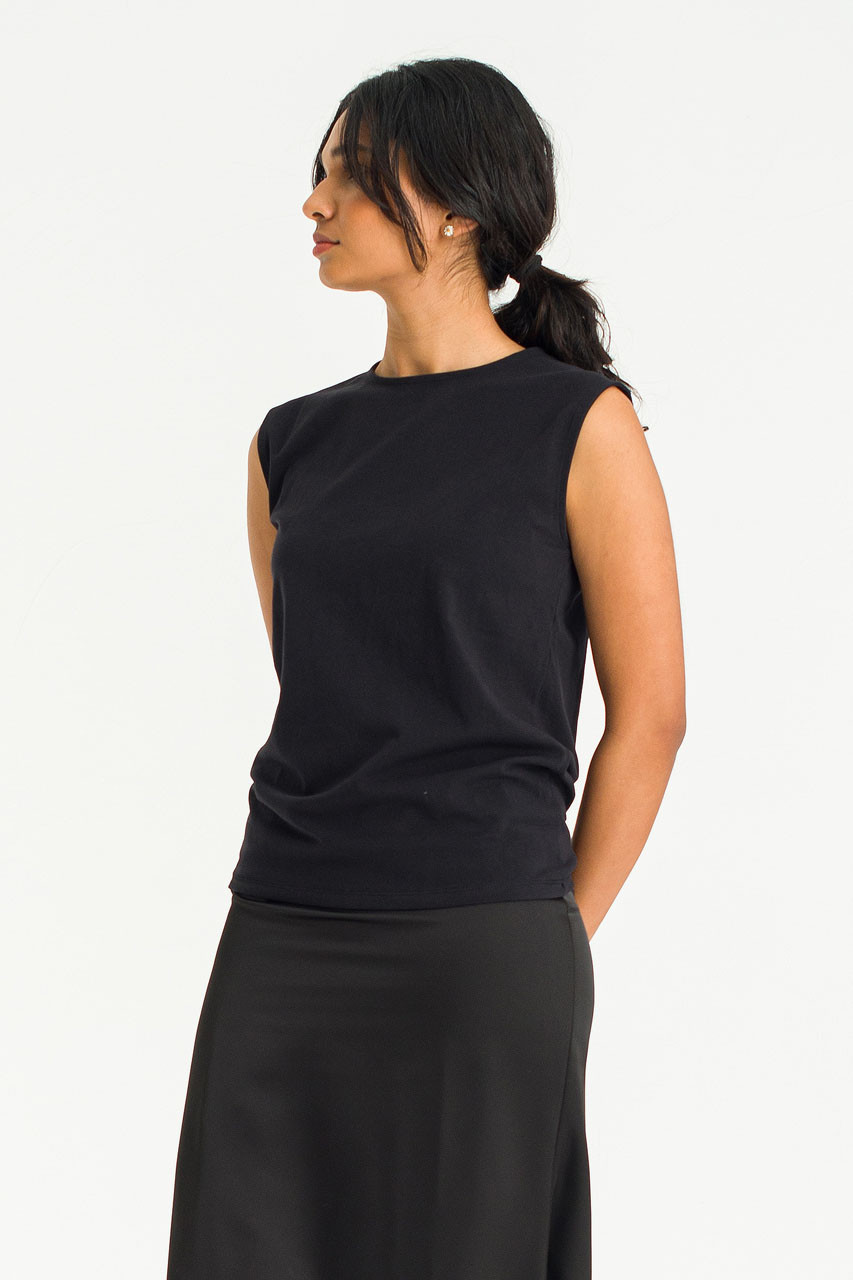 Crew Neck Sleeveless Tee, Black