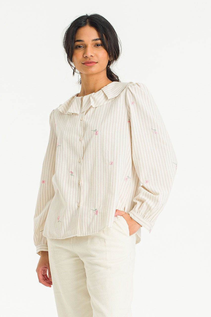 Alienor Embroidered Blouse, Beige
