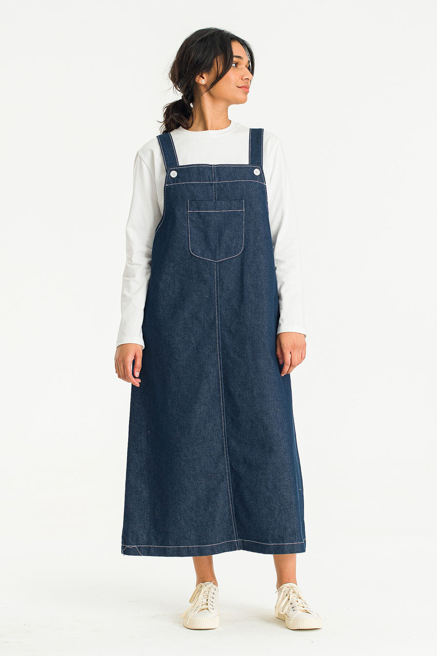 Denim dungaree dress - Dark denim blue - Ladies