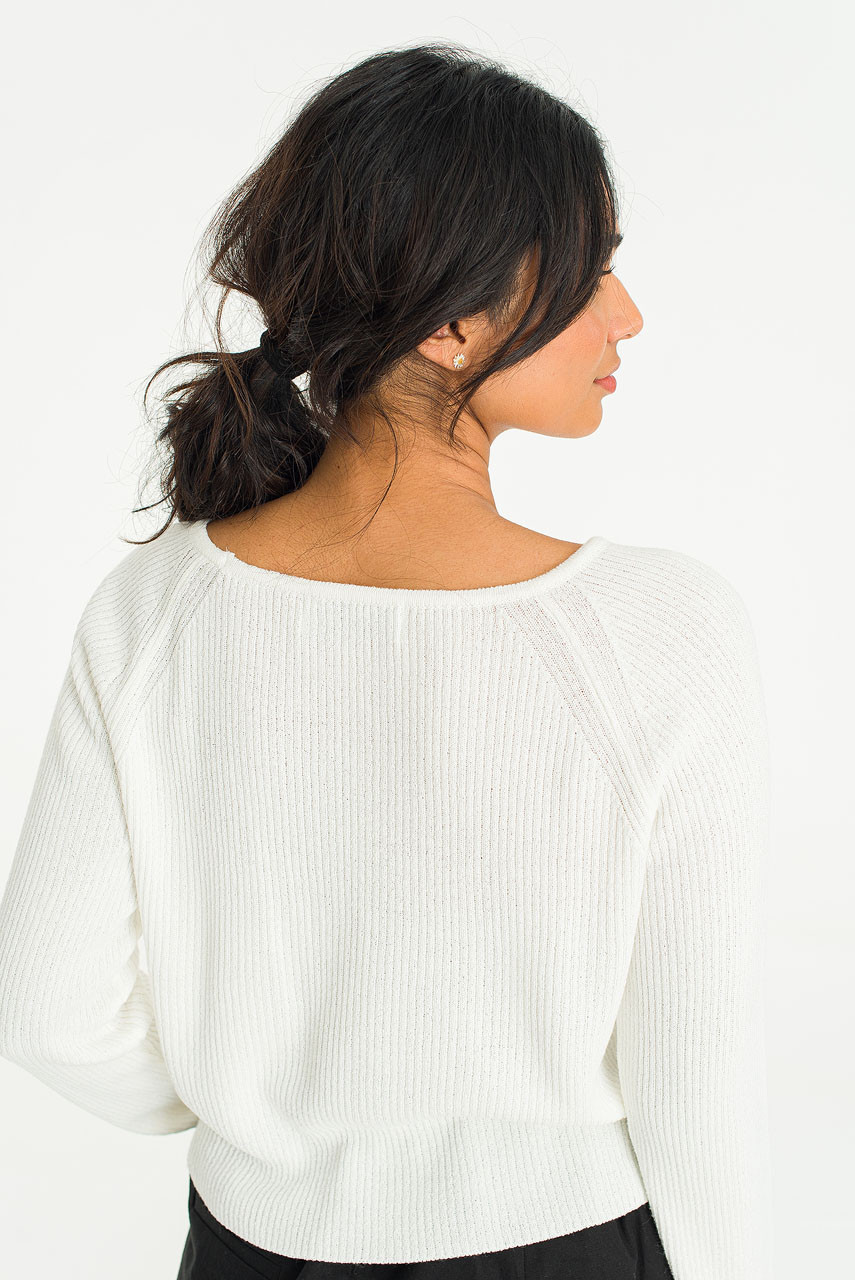 Aimee Ribbed Boat Neck Jumper, Ivory