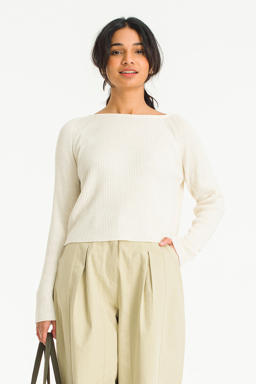Aimee Ribbed Boat Neck Jumper, Oat
