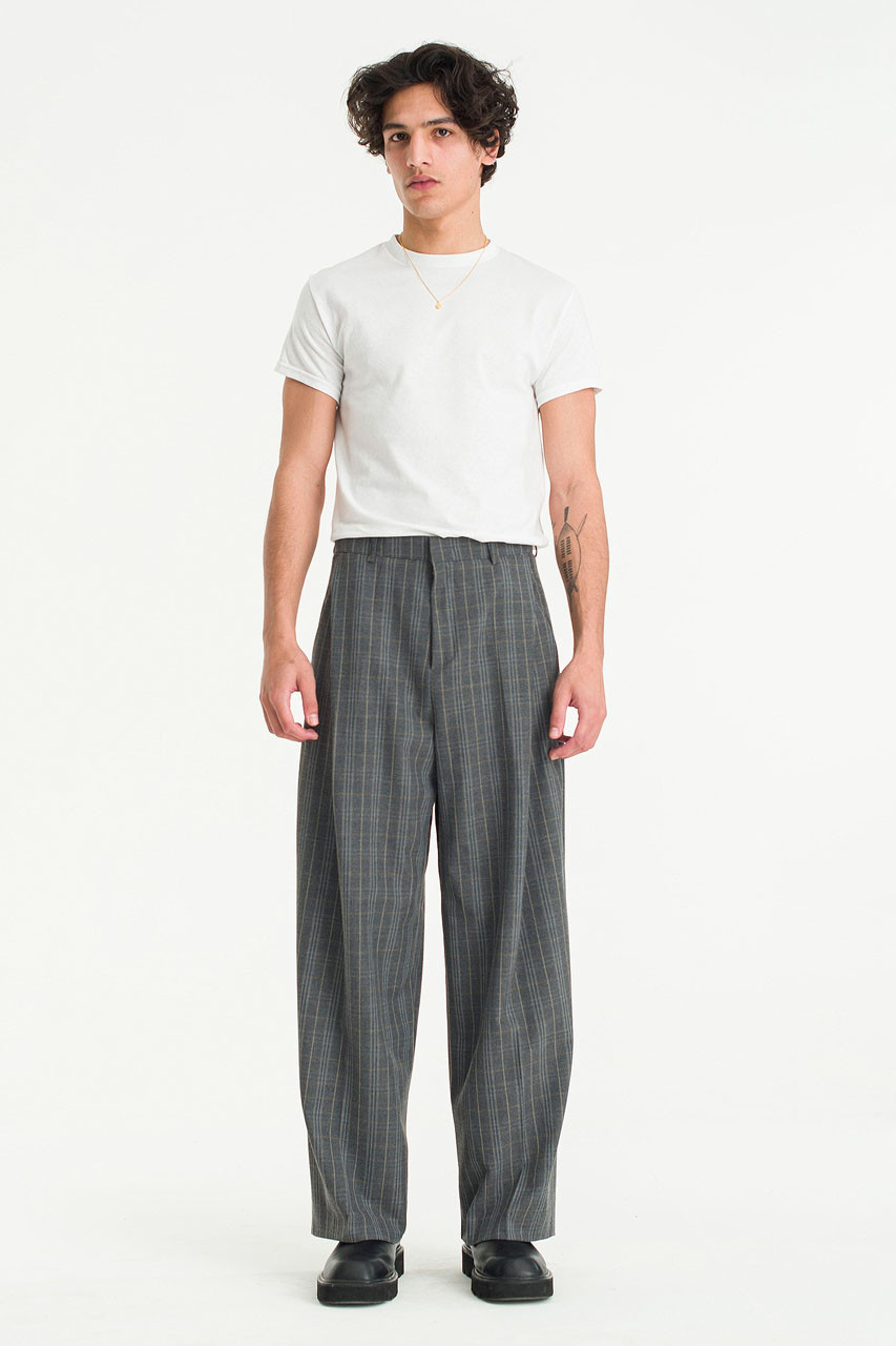 Menswear | Check Pintuck Slacks, Light Grey