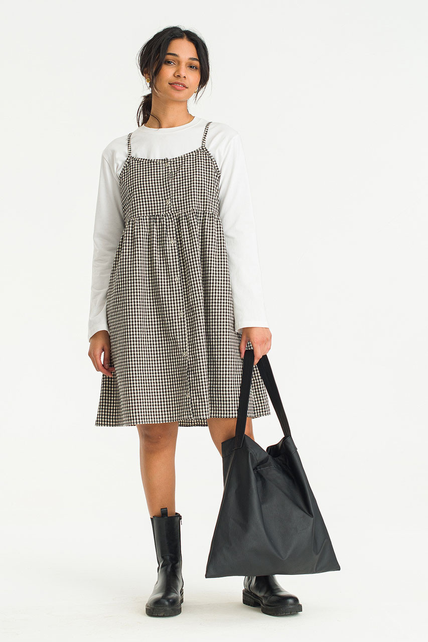 Jane Gingham Mini Slip Dress, Black
