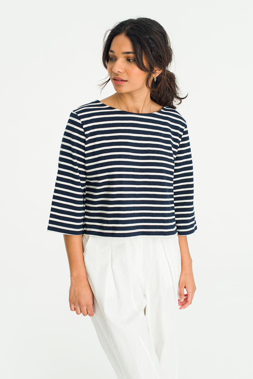 Anna Stripe Crop Tee, Navy