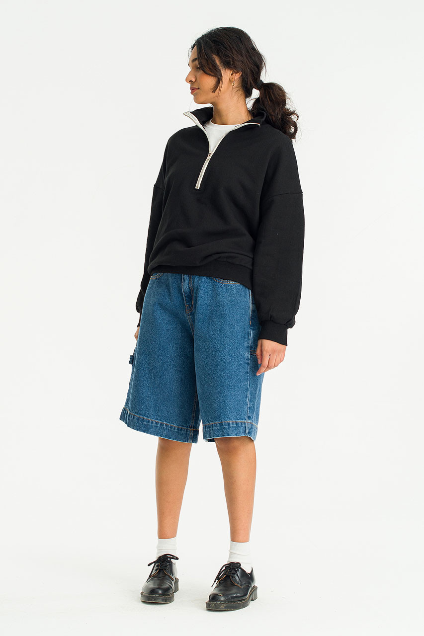 Oversize  Half Length Shorts, Mid Blue