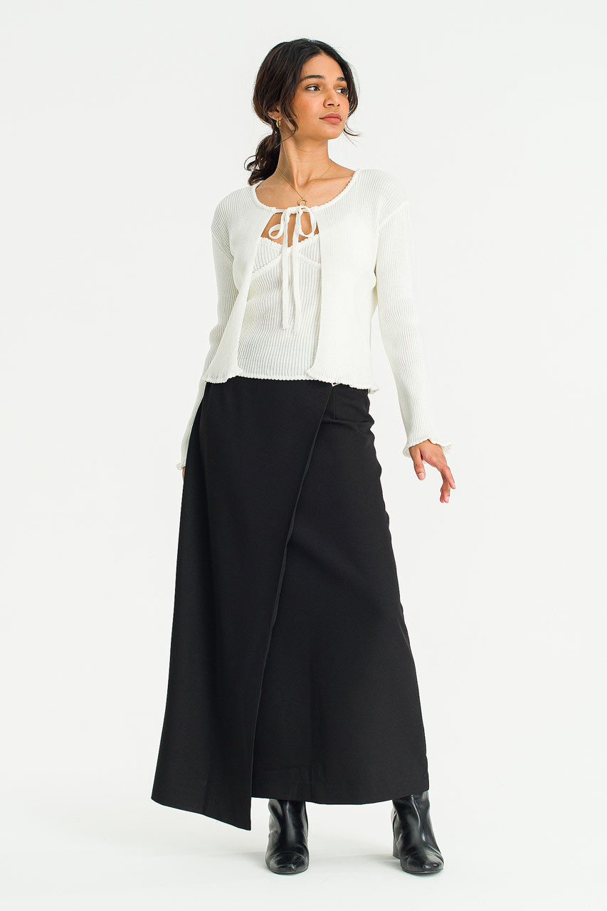 Buckle Point Unbalanced Long Skirt, Black