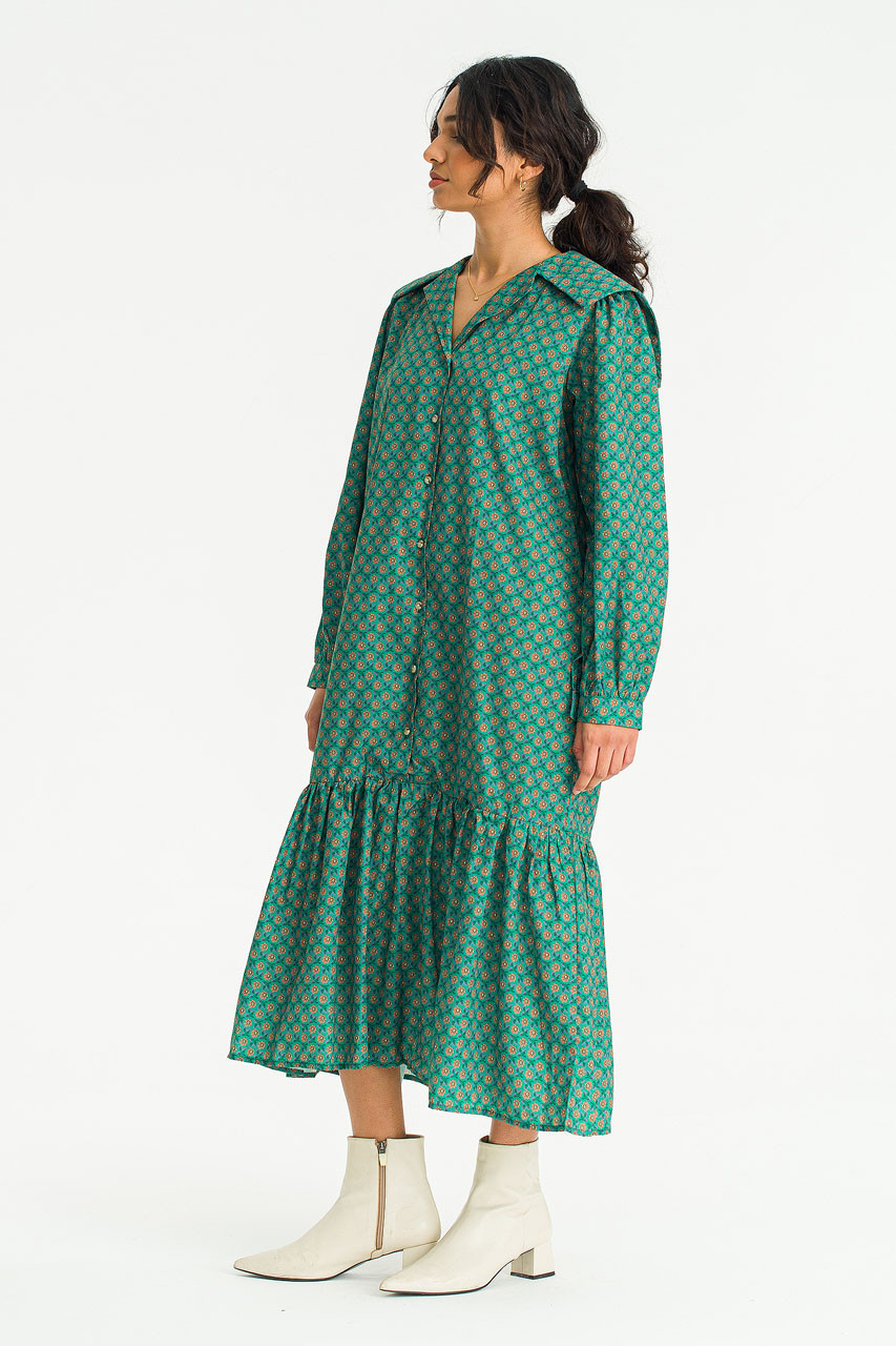 Mona Box Print Dress, Green