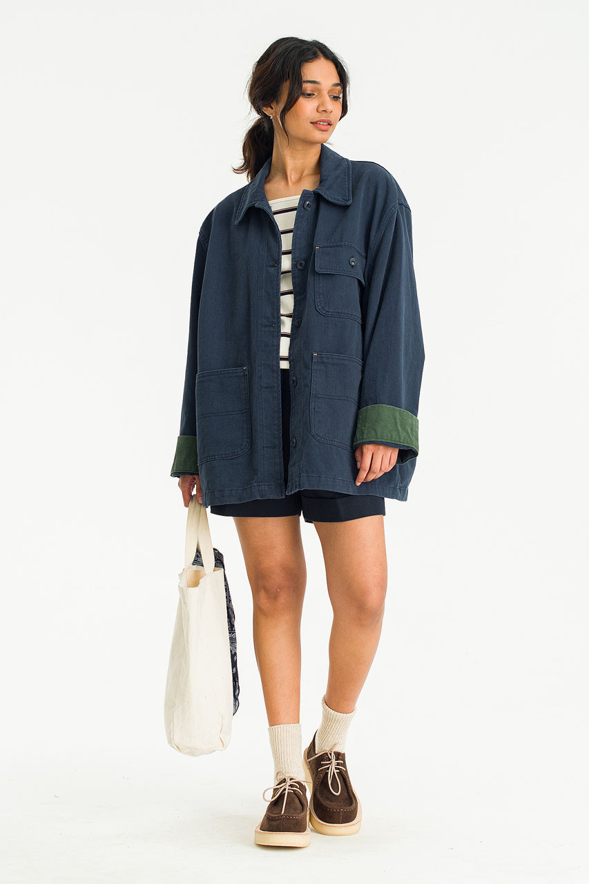 Tomo Contrast Colour Cotton Field Jacket, Navy