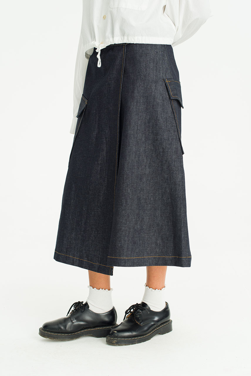 [Margesherwood] / ☆ WRINKLE LAYERED SKIRT PANTS / navy Viva Layered Skirt Pants, Indigo