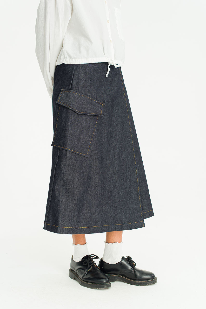 Minato Cargo Wrap Skirt, Indigo