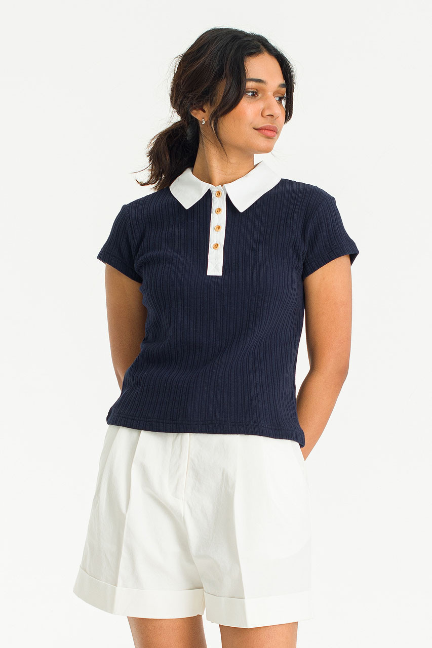 Contrast Colour Polo Tee, Navy