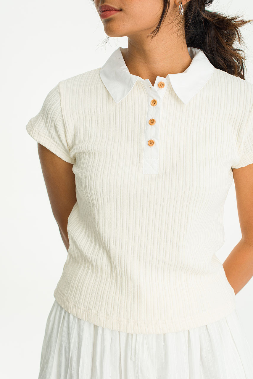 Contrast Colour Polo Tee, Ivory