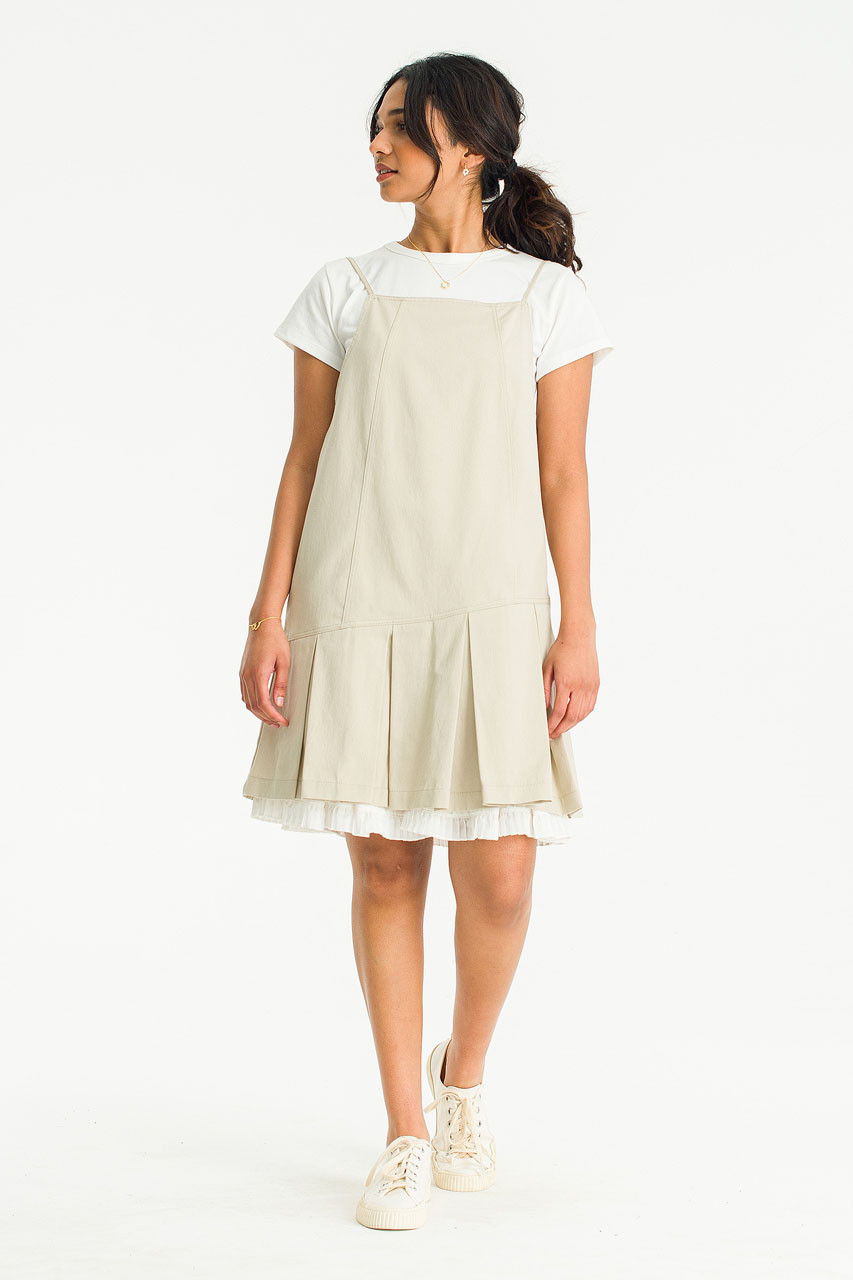 Kanako Mini Pleated Apron Dress, Beige