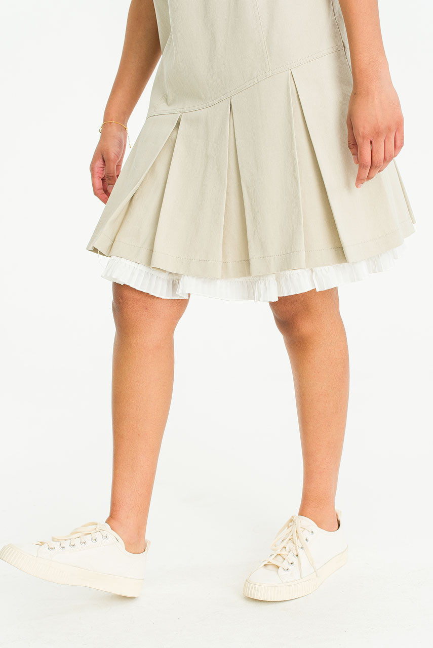 Kanako Mini Pleated Apron Dress, Beige