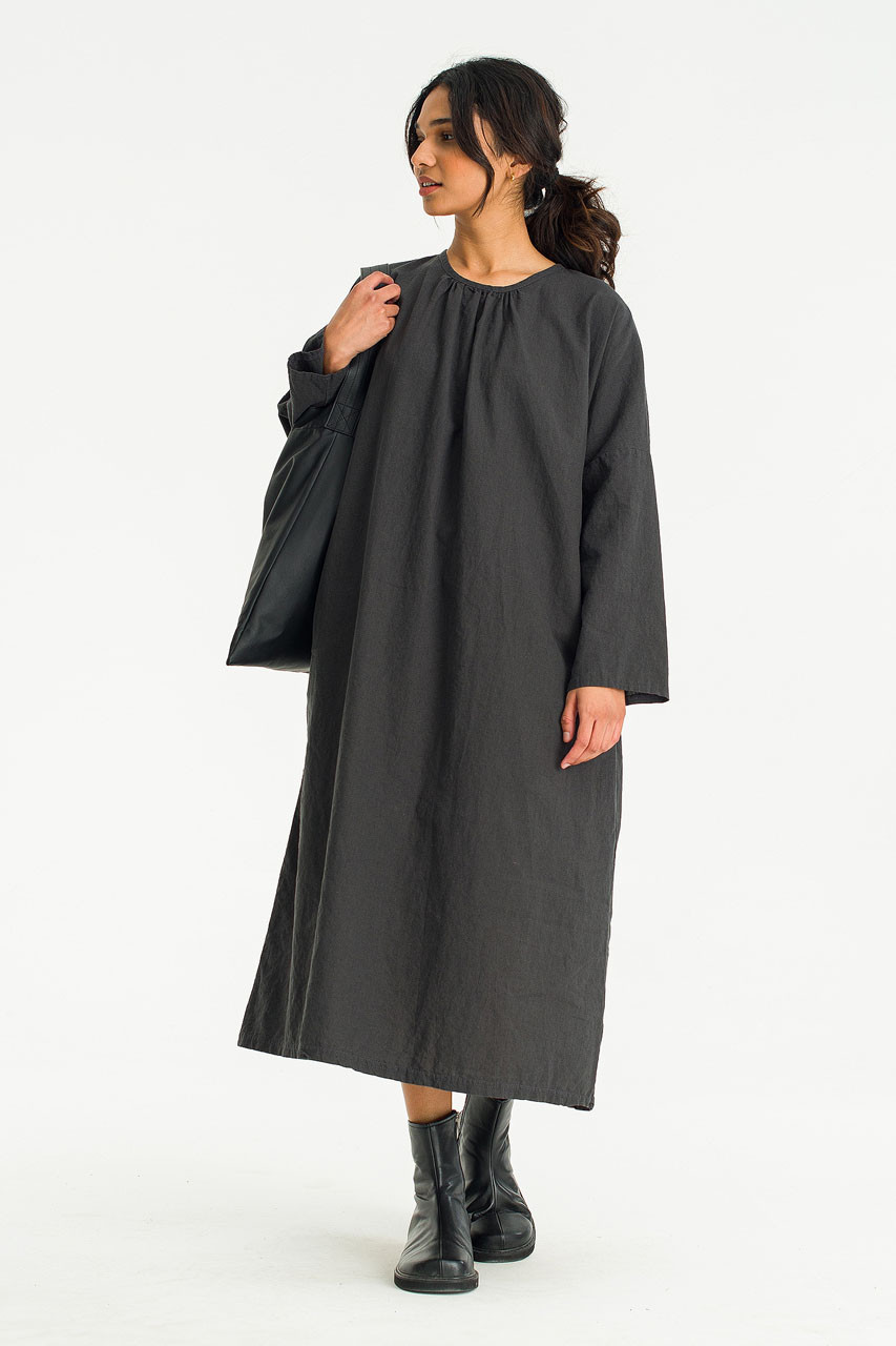 Chiara Crew Neck Linen Dress, Charcoal