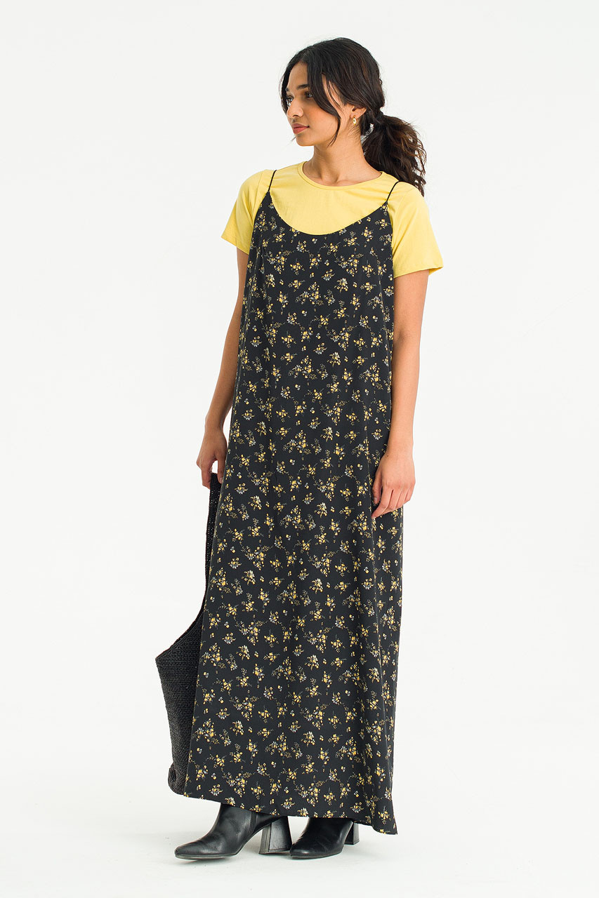 Alessia Flower Slip Dress, Black