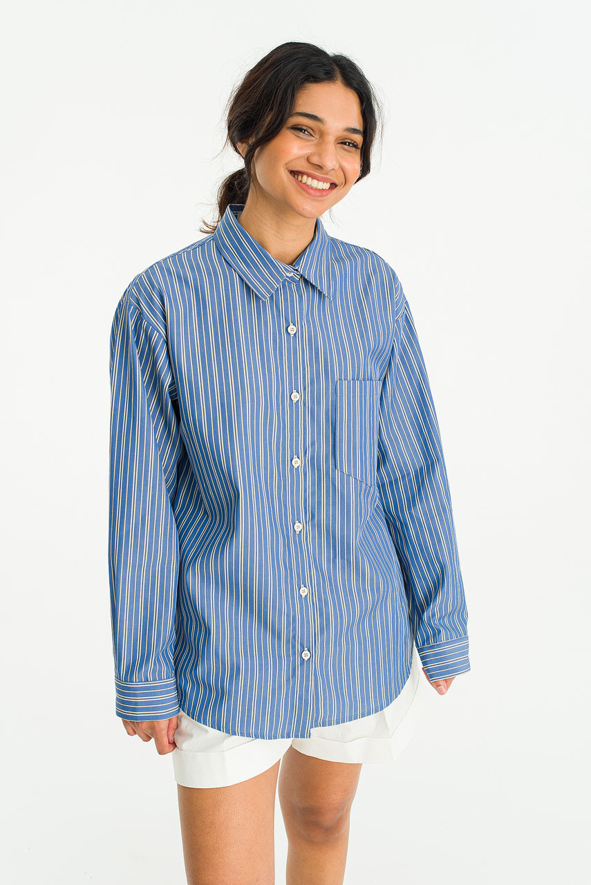 Aria Stripe Shirt, Blue