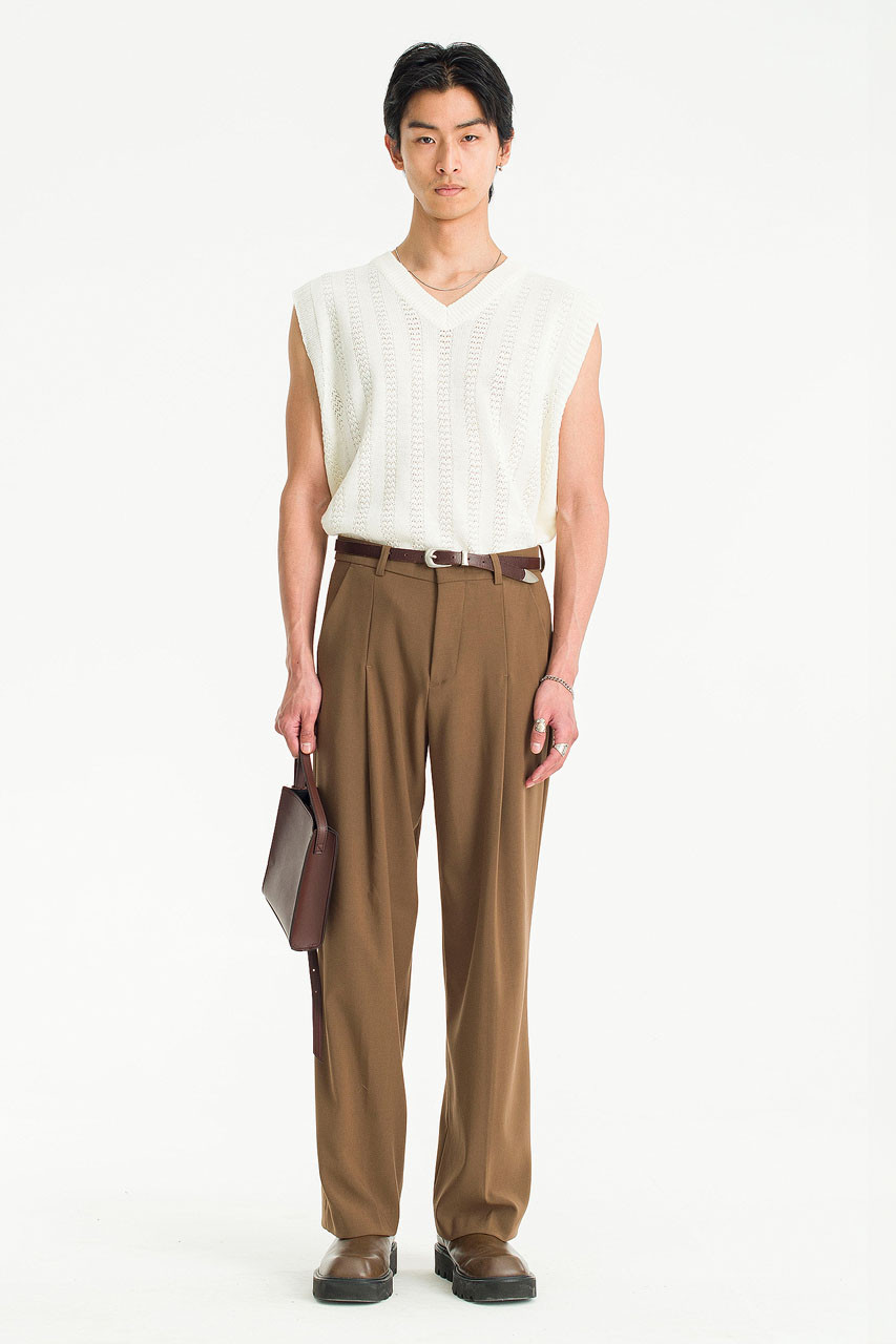 Menswear | Inverted Pleat Slacks, Brown