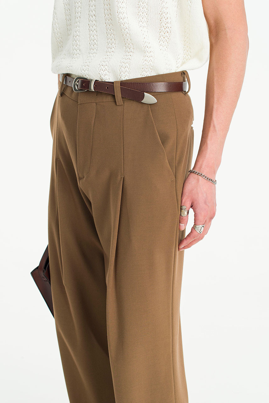 Menswear | Inverted Pleat Slacks, Brown