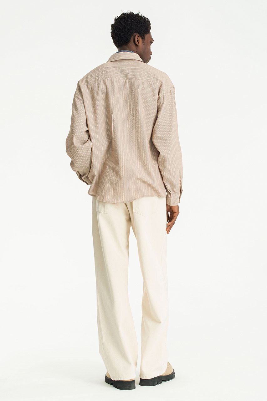 Menswear | Crinkle Stripe Shirt, Beige