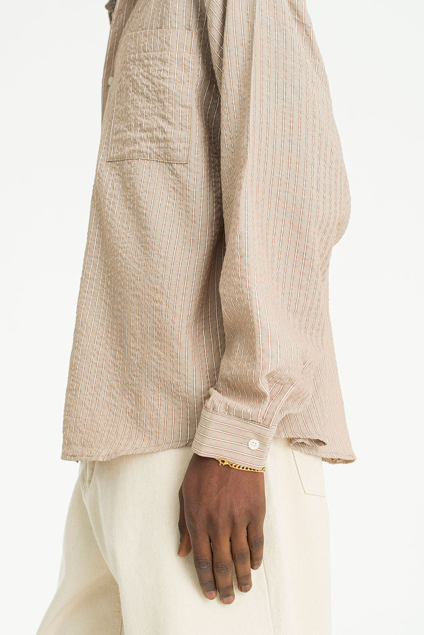Menswear | Crinkle Stripe Shirt, Beige