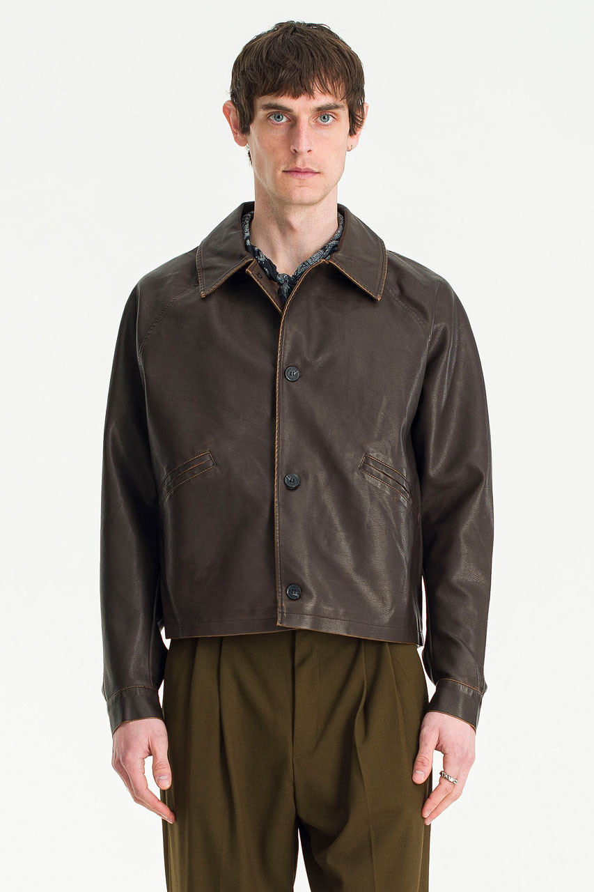 Menswear | Cropped Pleather Blouson, Brown