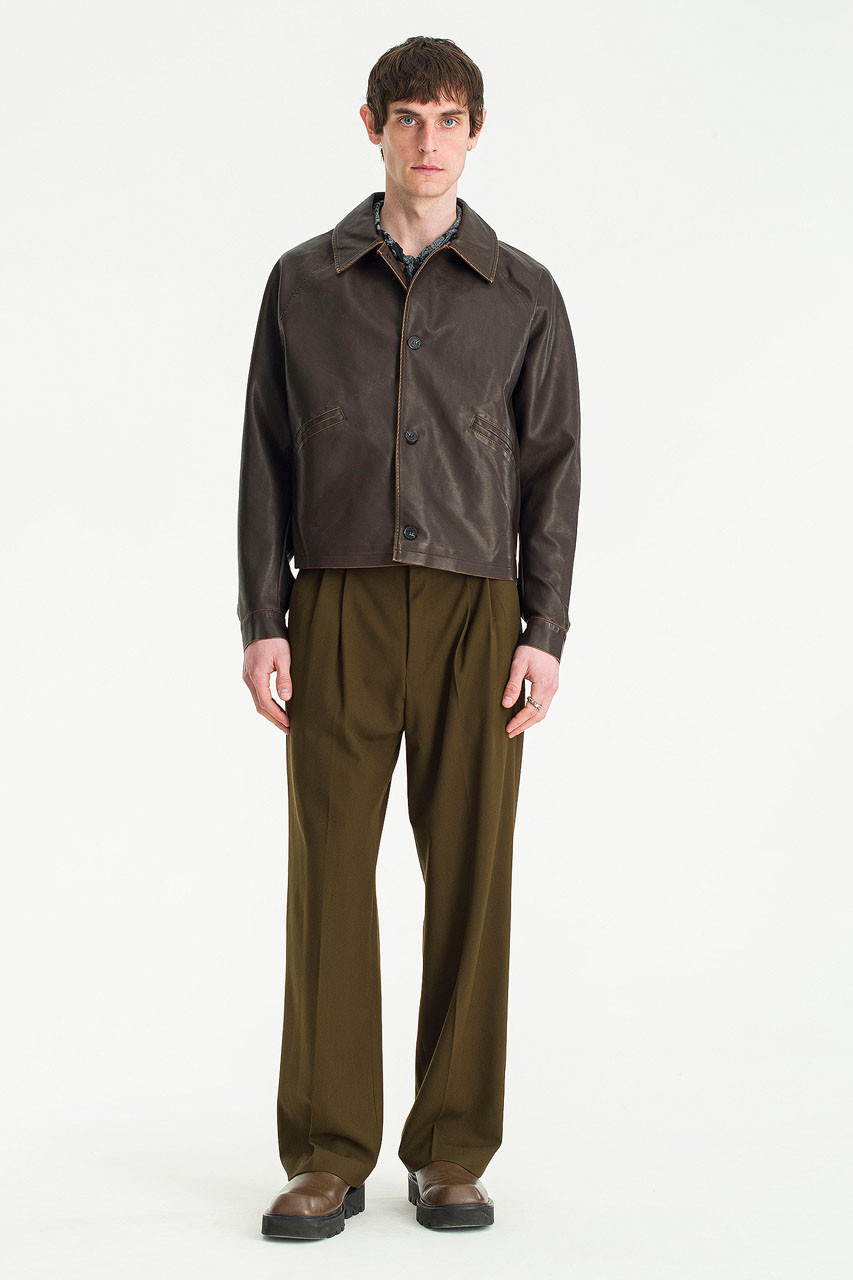 Menswear | Cropped Pleather Blouson, Brown