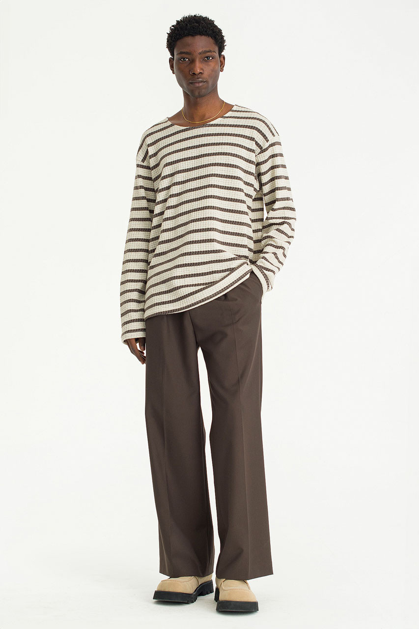 Menswear | Loose Striped Knit, Beige