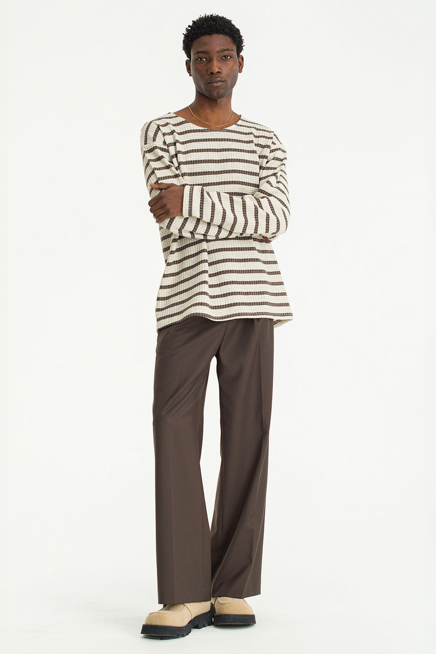 Menswear | Loose Striped Knit, Beige