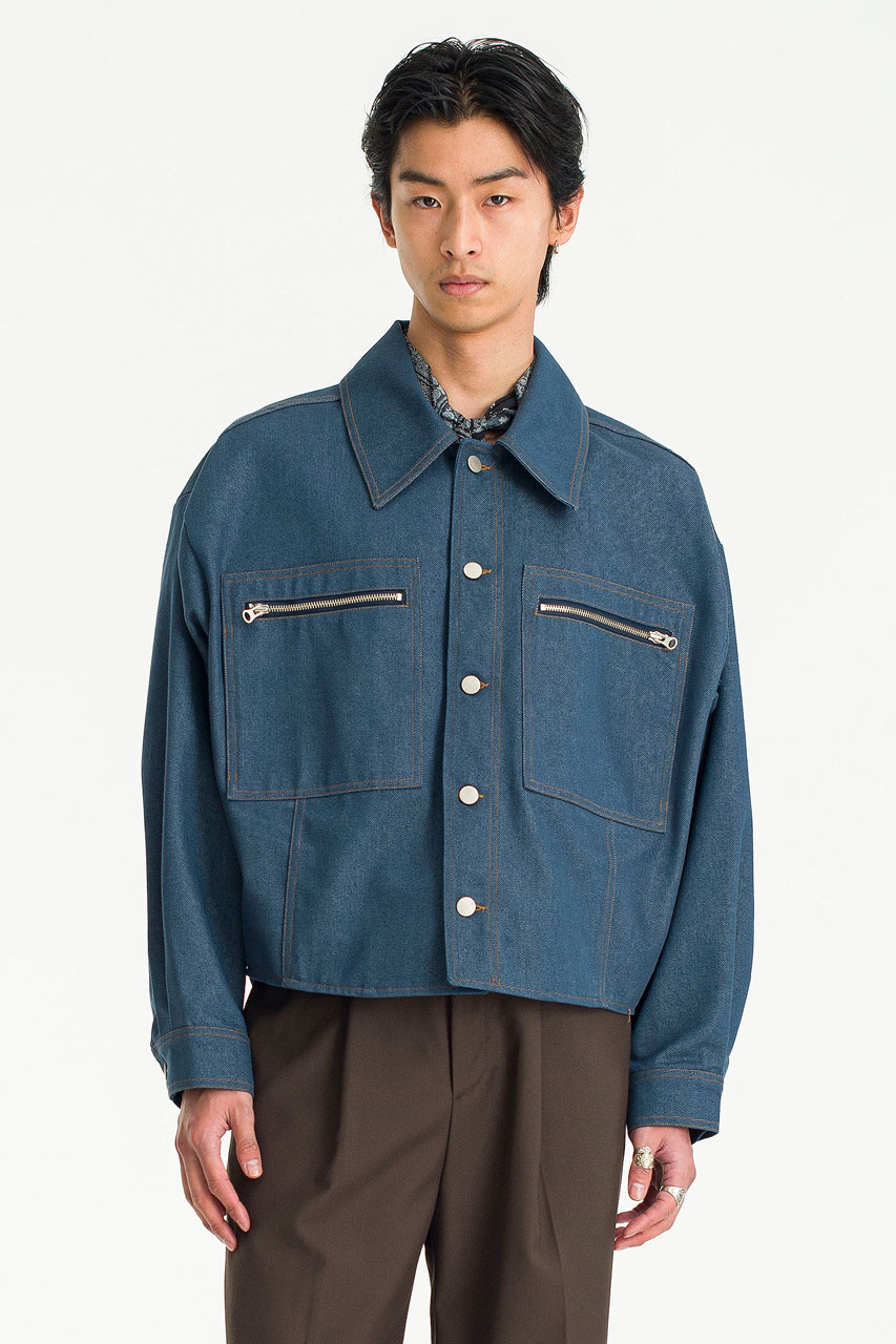 Menswear | Crop Denim Blouson, Light Blue