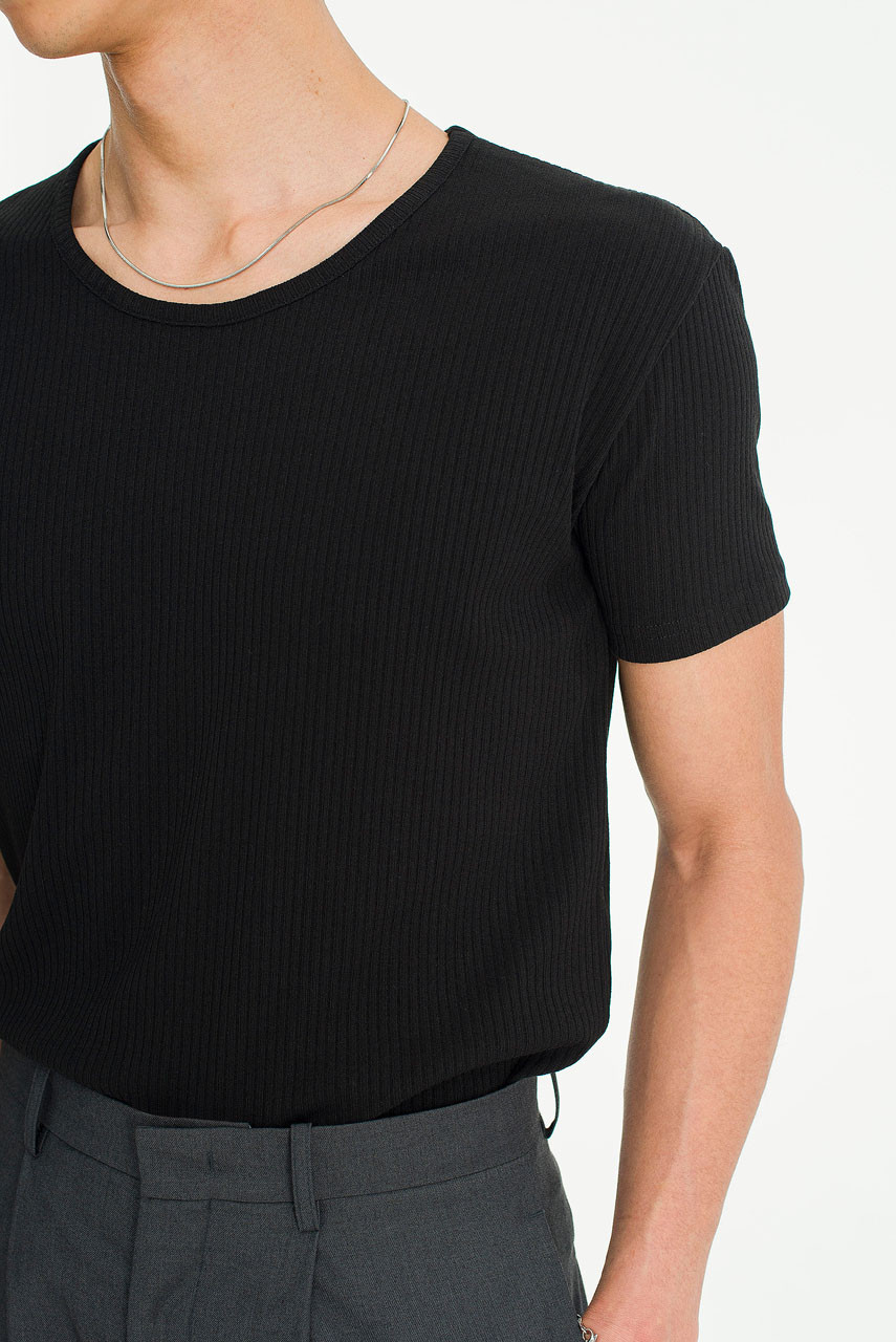 Menswear | Fitted Rib Tee, Black