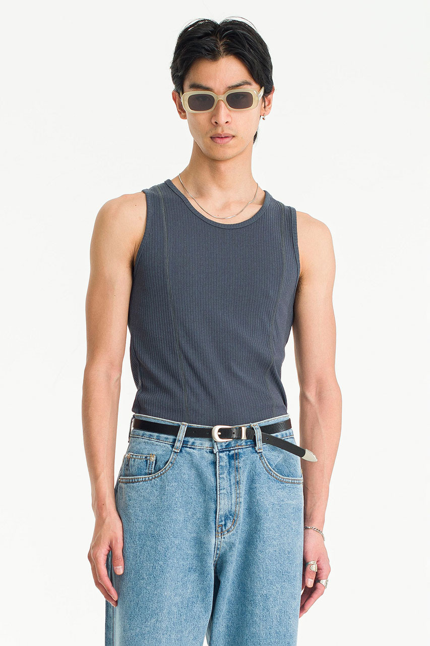 Menswear | Fitted Rib Vest, Charcoal