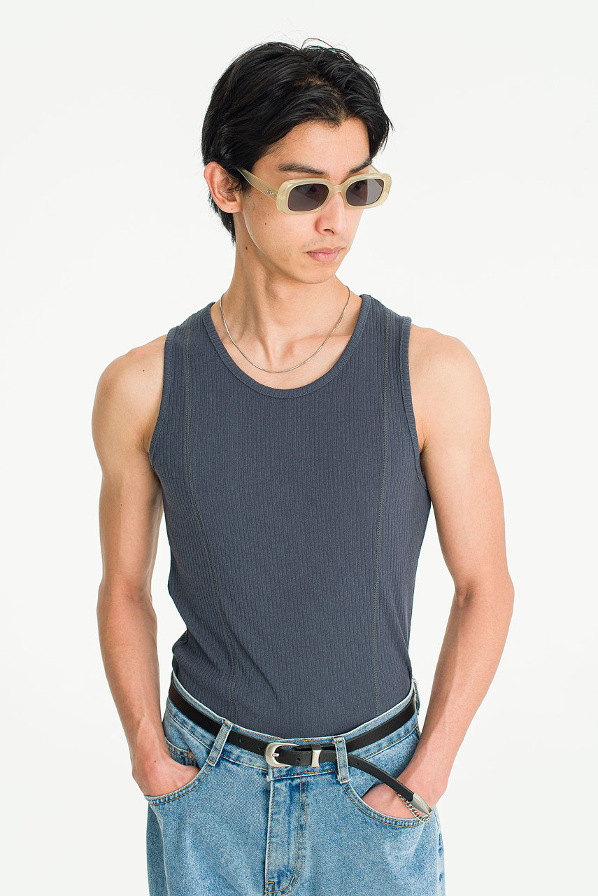 Menswear | Fitted Rib Vest, Charcoal