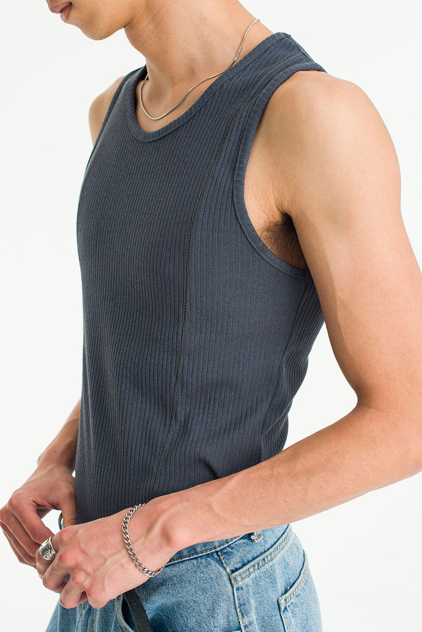 Menswear | Fitted Rib Vest, Charcoal