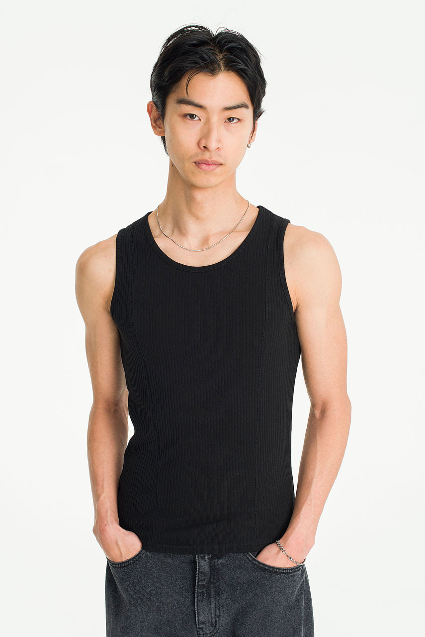 Menswear | Fitted Rib Vest, Black