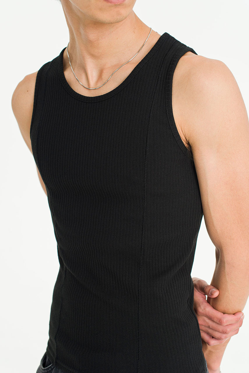 Menswear | Fitted Rib Vest, Black