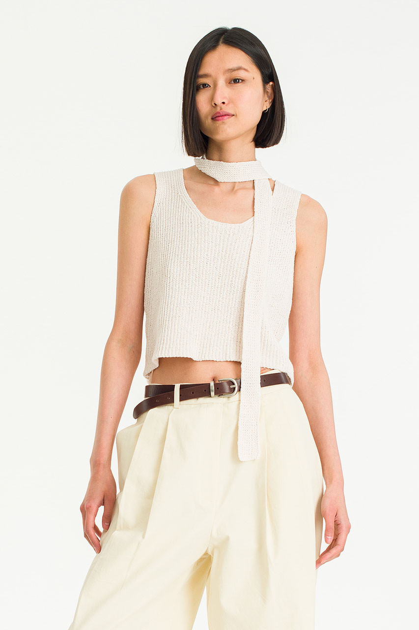 Scarf Sleeveless Jumper, Ivory