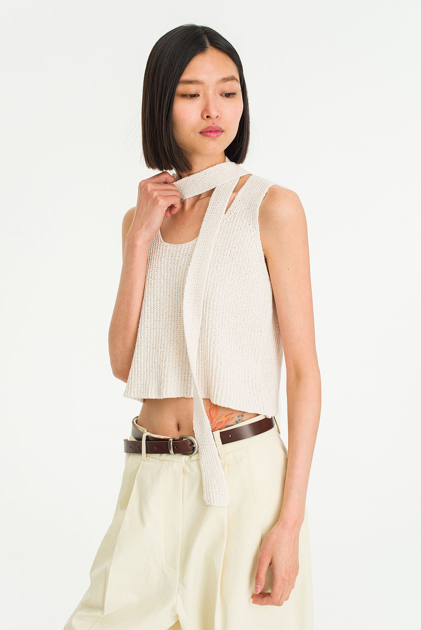 Scarf Sleeveless Jumper, Ivory