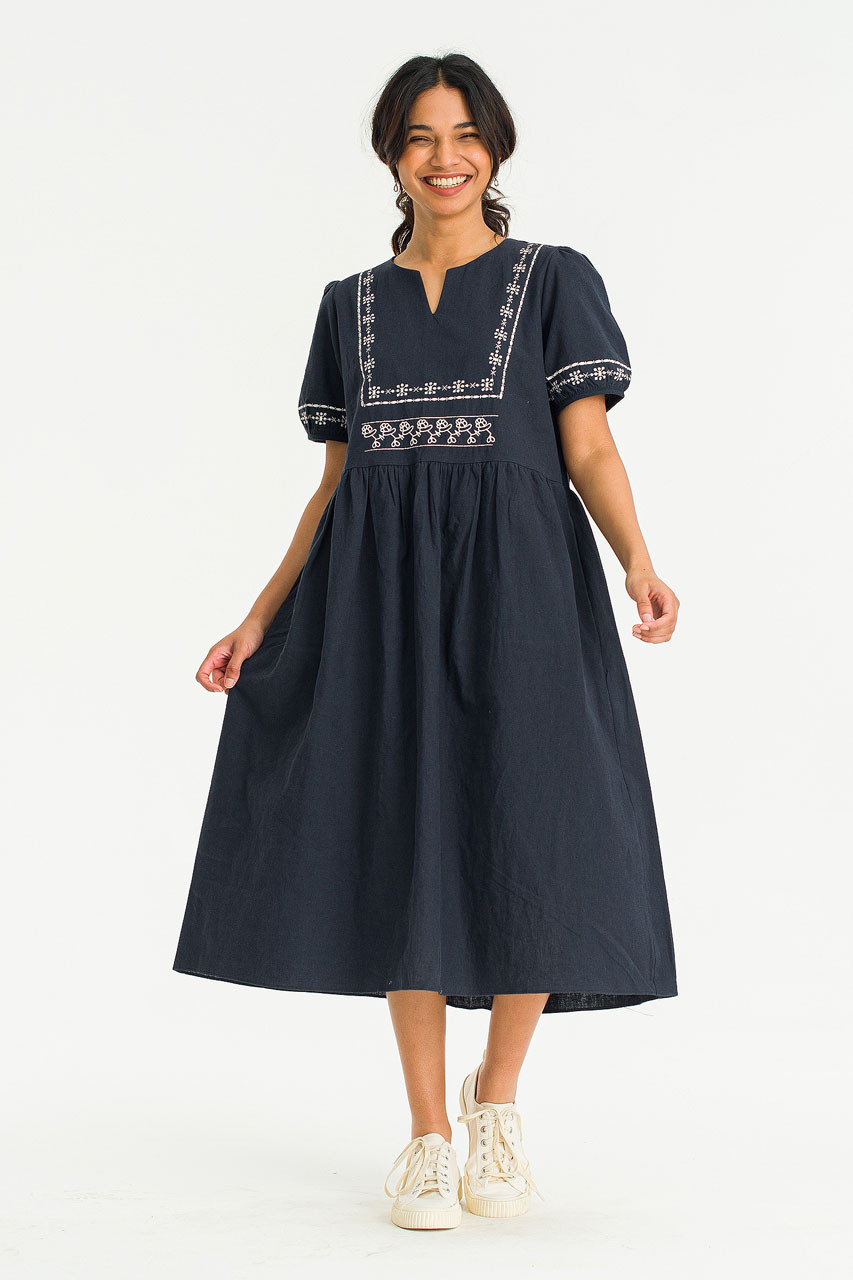 Adeline Embroidery Dress, Navy