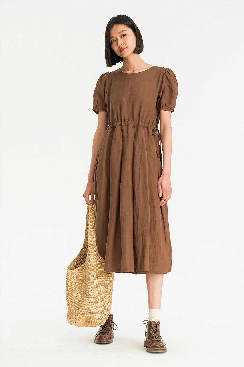 Marian Ribbon Waist Dress, Brown