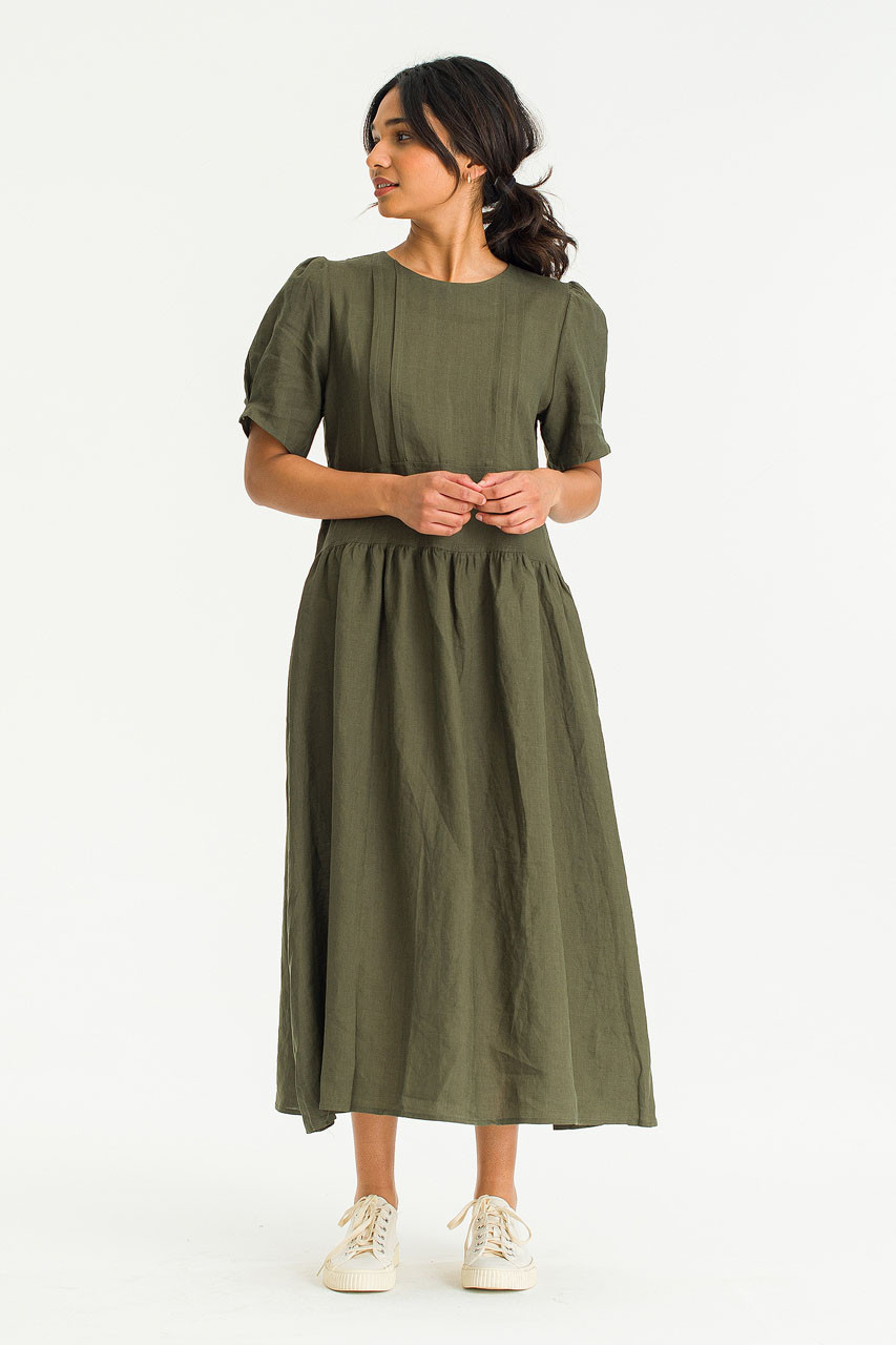 Basil Linen Dress, Khaki